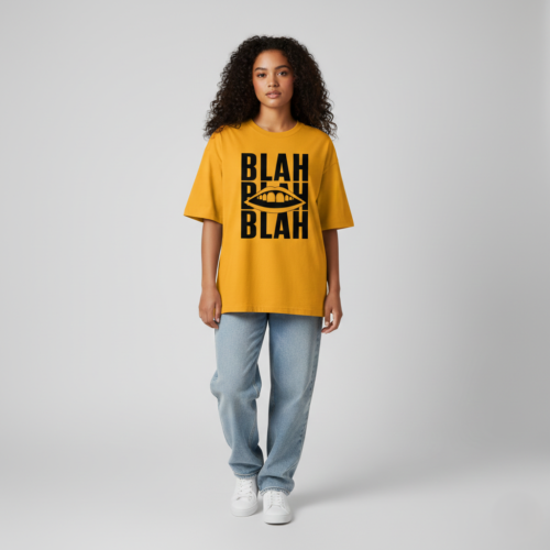 bold blah graphic oversized classic t shirt golden yellow