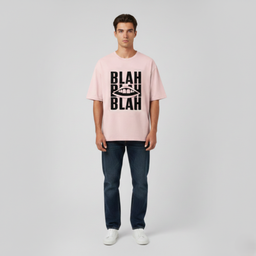 bold blah graphic oversized classic t shirt baby pink