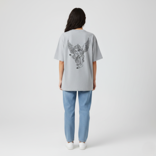 angel wing graphic oversized classic t shirt grey melange