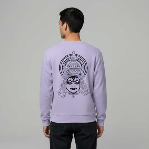 “the divine mask” – kathakali line art sweatshirt lavender