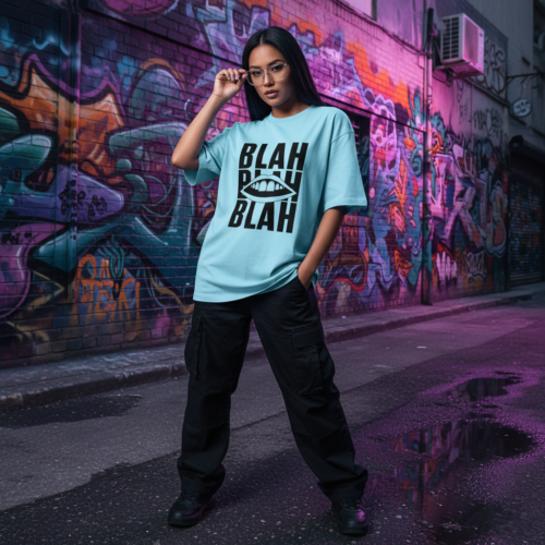 bold blah graphic oversized classic t shirt baby blue