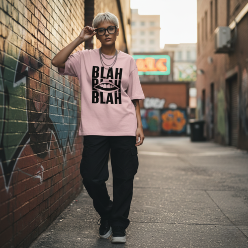 bold blah graphic oversized classic t shirt baby blue