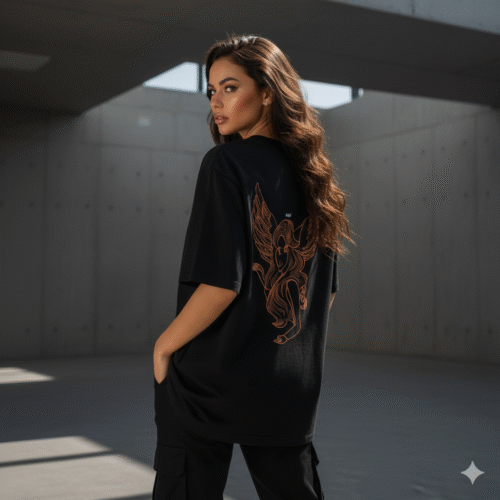 Home angel wing graphic oversized classic t shirt black