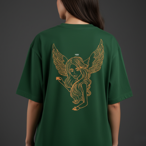 angel wing graphic oversized classic t shirt black