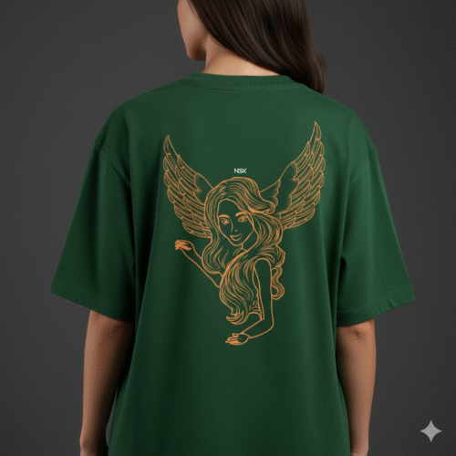 angel wing graphic oversized classic t shirt black