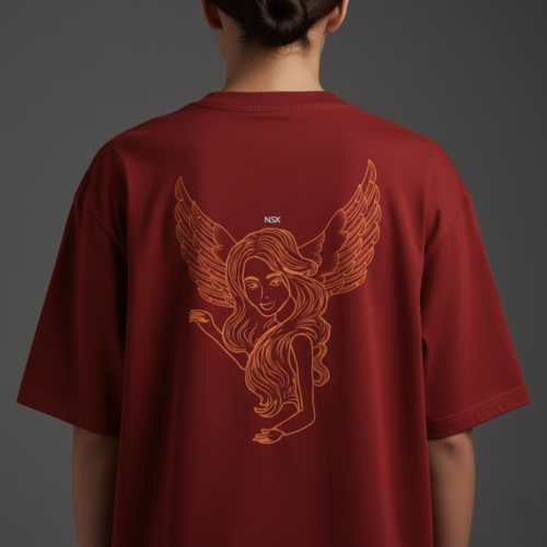 angel wing graphic oversized classic t shirt black