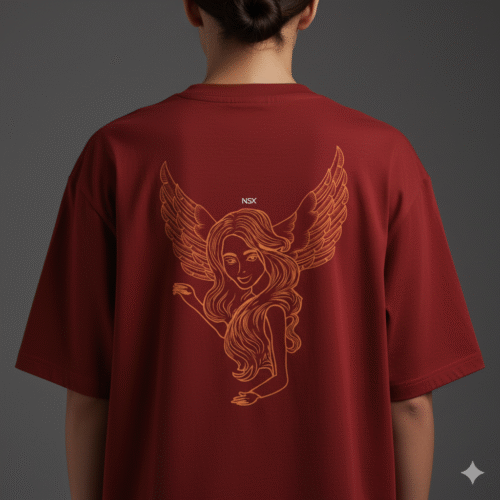 angel wing graphic oversized classic t shirt black