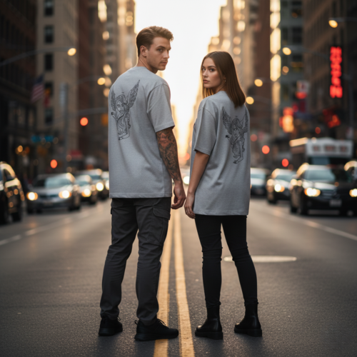 angel wing graphic oversized classic t shirt black