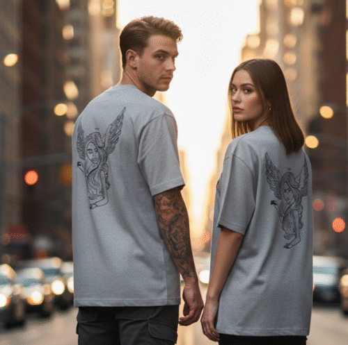 Home angel wing graphic oversized classic t shirt black