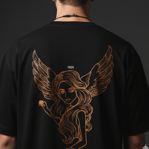 Home angel wing graphic oversized classic t shirt black