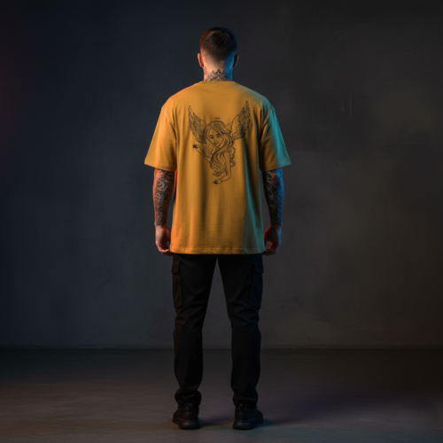 angel wing graphic oversized classic t shirt black