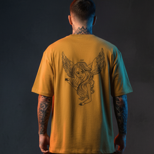 angel wing graphic oversized classic t shirt black