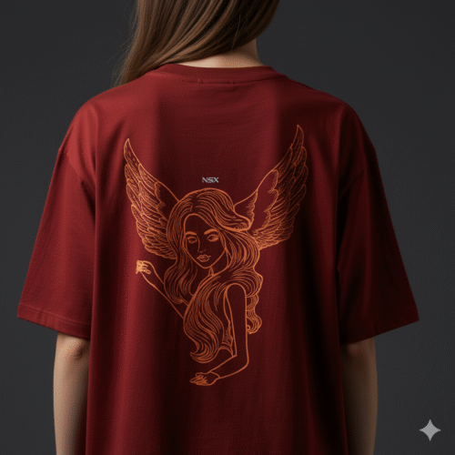 angel wing graphic oversized classic t shirt black