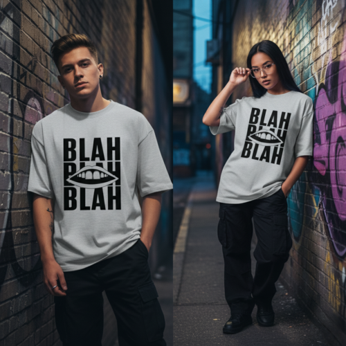 bold blah graphic oversized classic t shirt baby blue