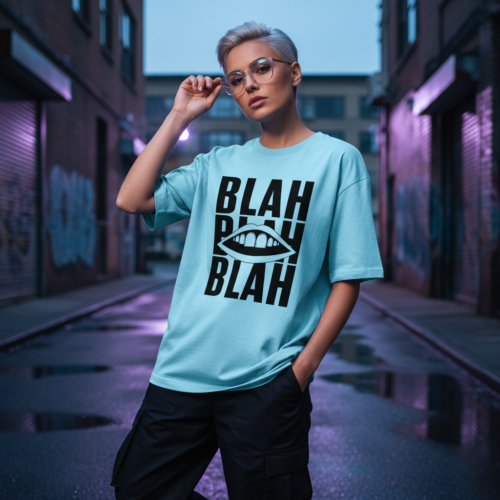 bold blah graphic oversized classic t shirt baby blue
