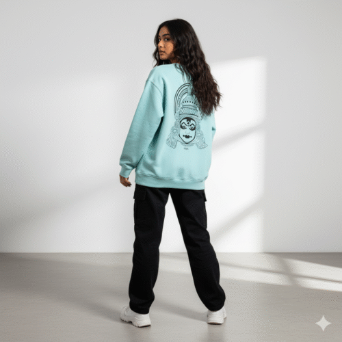 “the divine mask” – kathakali line art sweatshirt mint