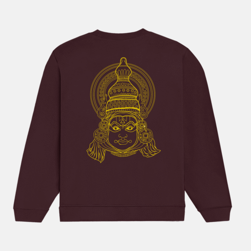Home “the divine mask” – kathakali line art sweatshirt maroon