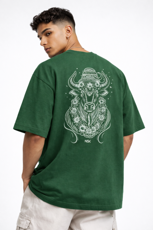 sacred bull graphic oversized classic t shirt bottle green