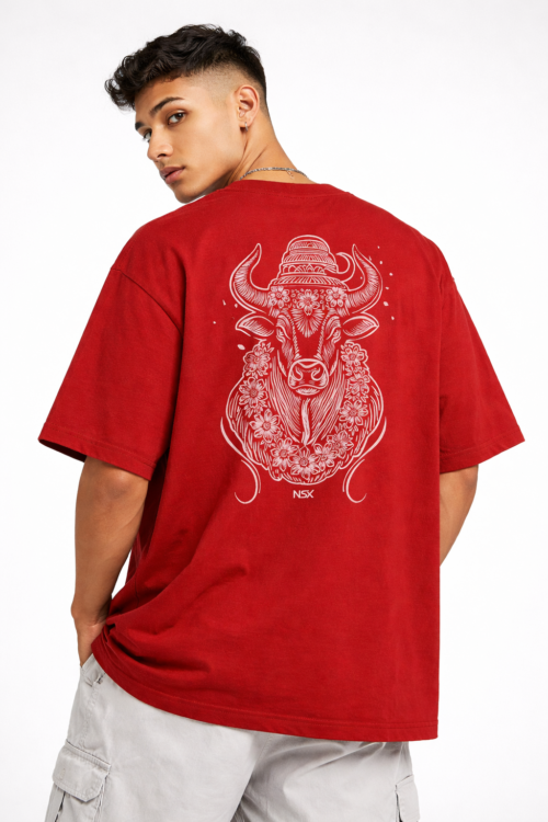sacred bull graphic oversized classic t shirt red