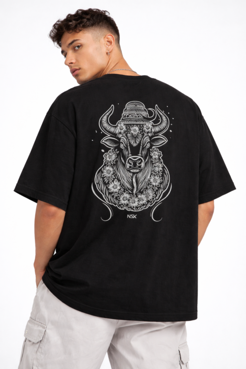 sacred bull graphic oversized classic t shirt black